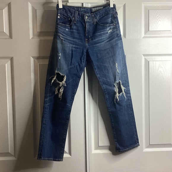 Ag Adriano Goldschmied Denim - AG Adriano Goldschmied Dark Blue Ripped Jeans The Ex-Boyfriend Slim Slouchy 26R